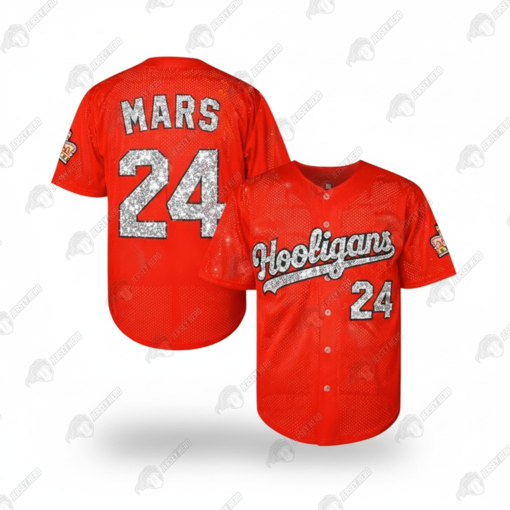 Custom Hooligans “Mars” 24 Gold / Silver Bling Rhinestone Baseball Jersey
