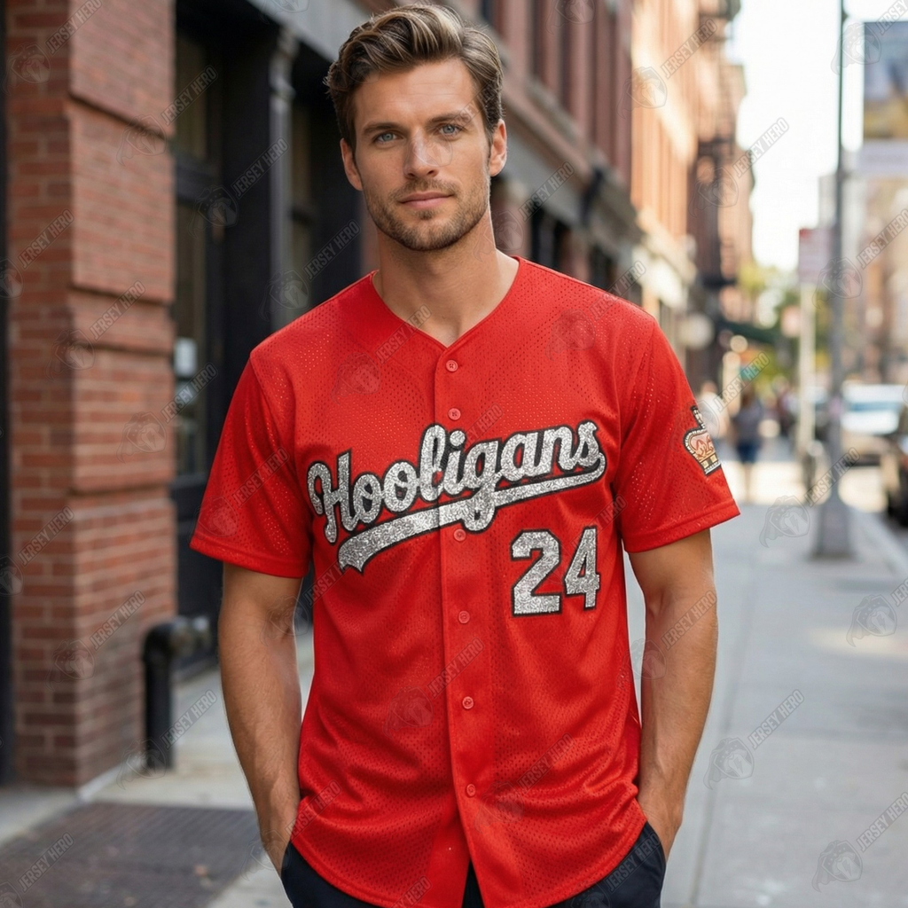 Custom Hooligans “Mars” 24 Gold / Silver Bling Rhinestone Baseball Jersey