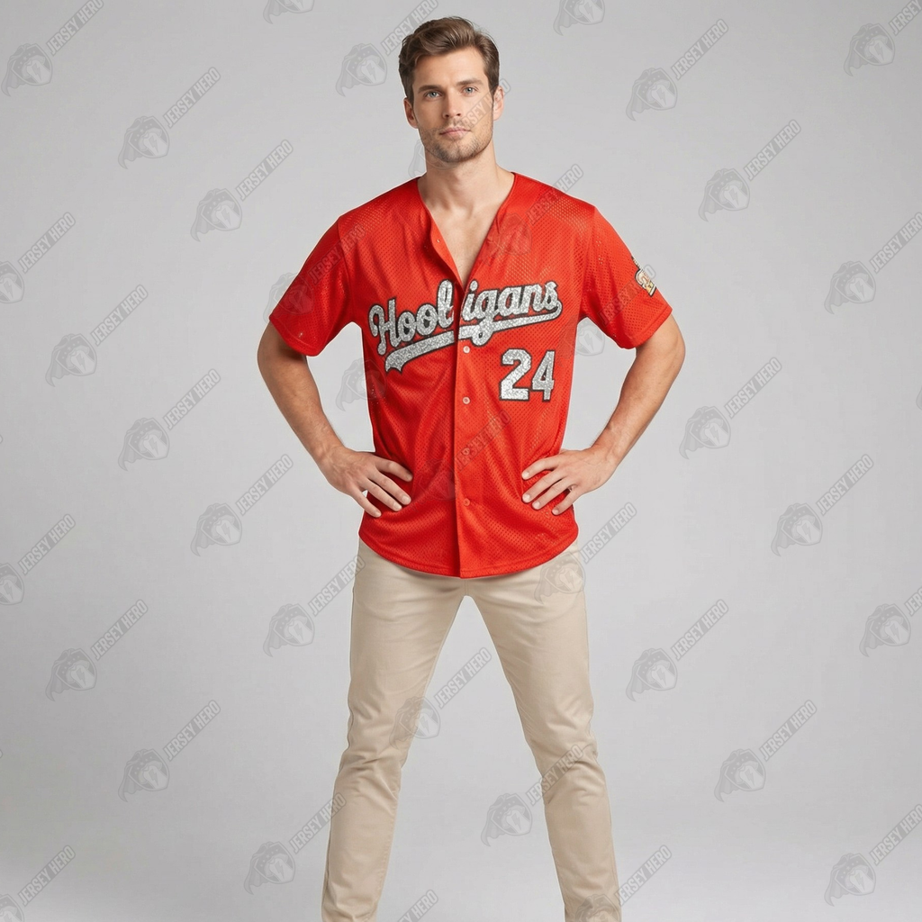 Custom Hooligans “Mars” 24 Gold / Silver Bling Rhinestone Baseball Jersey