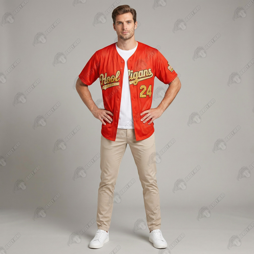 Custom Hooligans “Mars” 24 Gold / Silver Bling Rhinestone Baseball Jersey