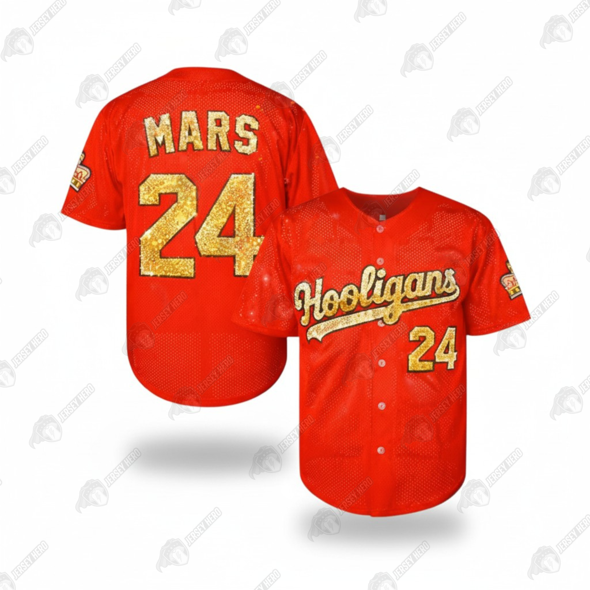Custom Hooligans “Mars” 24 Gold / Silver Bling Rhinestone Baseball Jersey