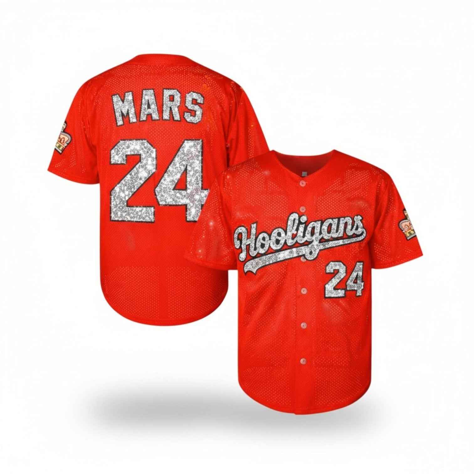 Custom Hooligans “Mars” 24 Gold / Silver Bling Rhinestone Baseball Jersey