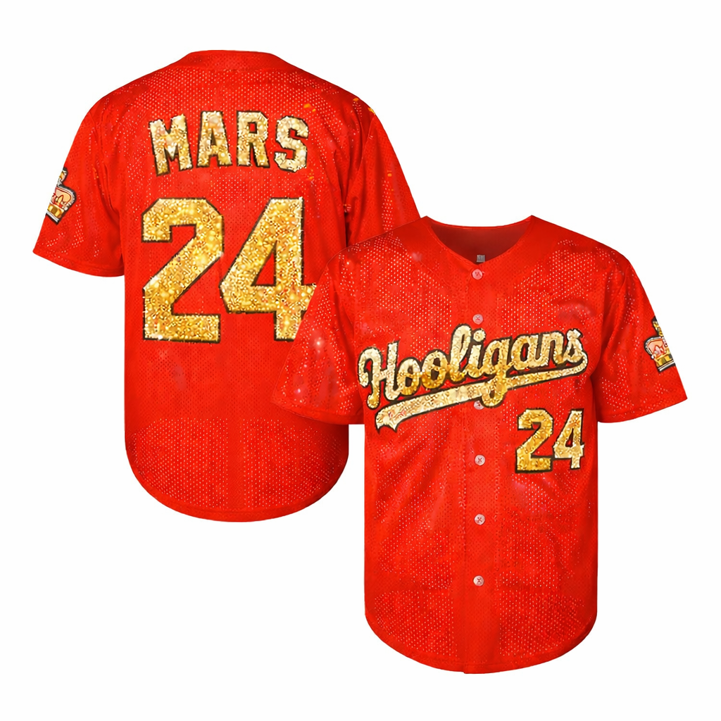 Custom Hooligans “Mars” 24 Gold / Silver Bling Rhinestone Baseball Jersey