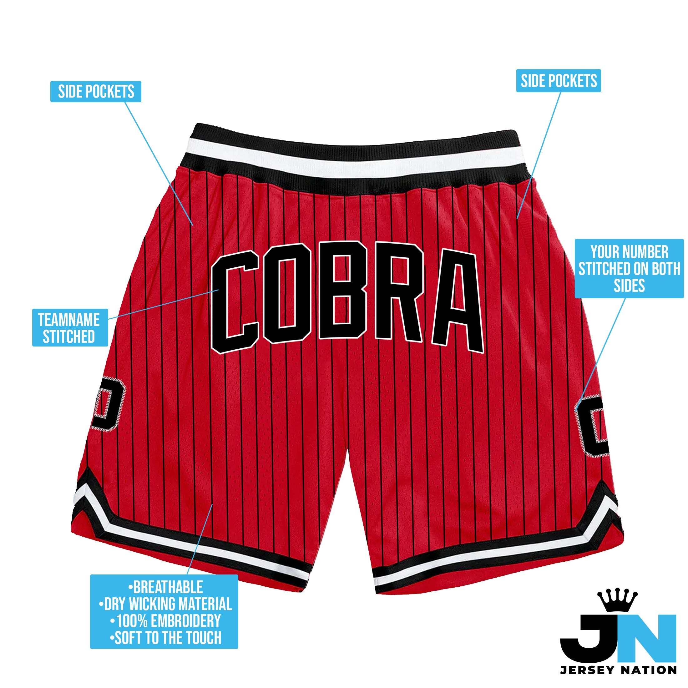 Red-Black Pinstripe Custom Basketball Shorts