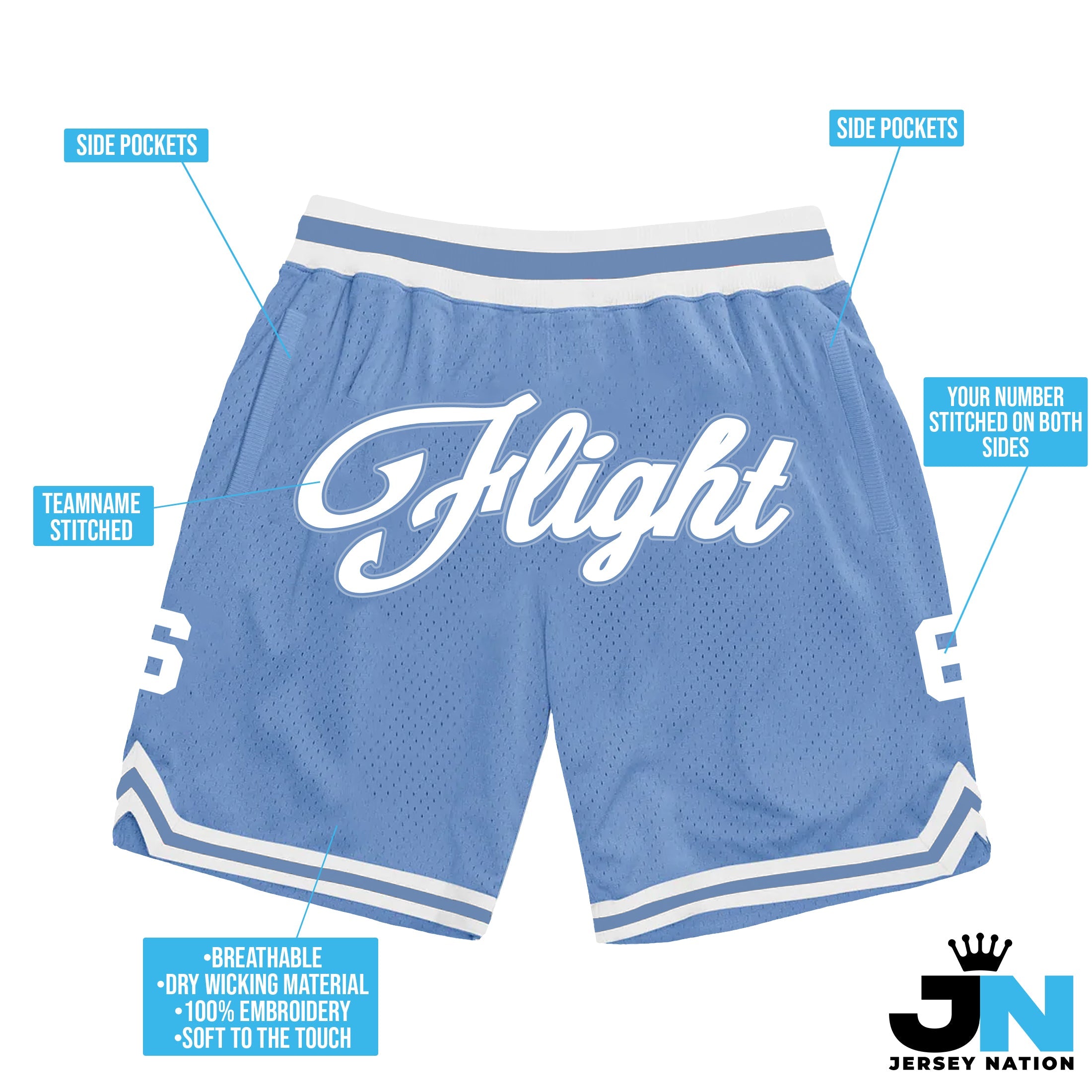 Baby Blue-White Custom Basketball Shorts