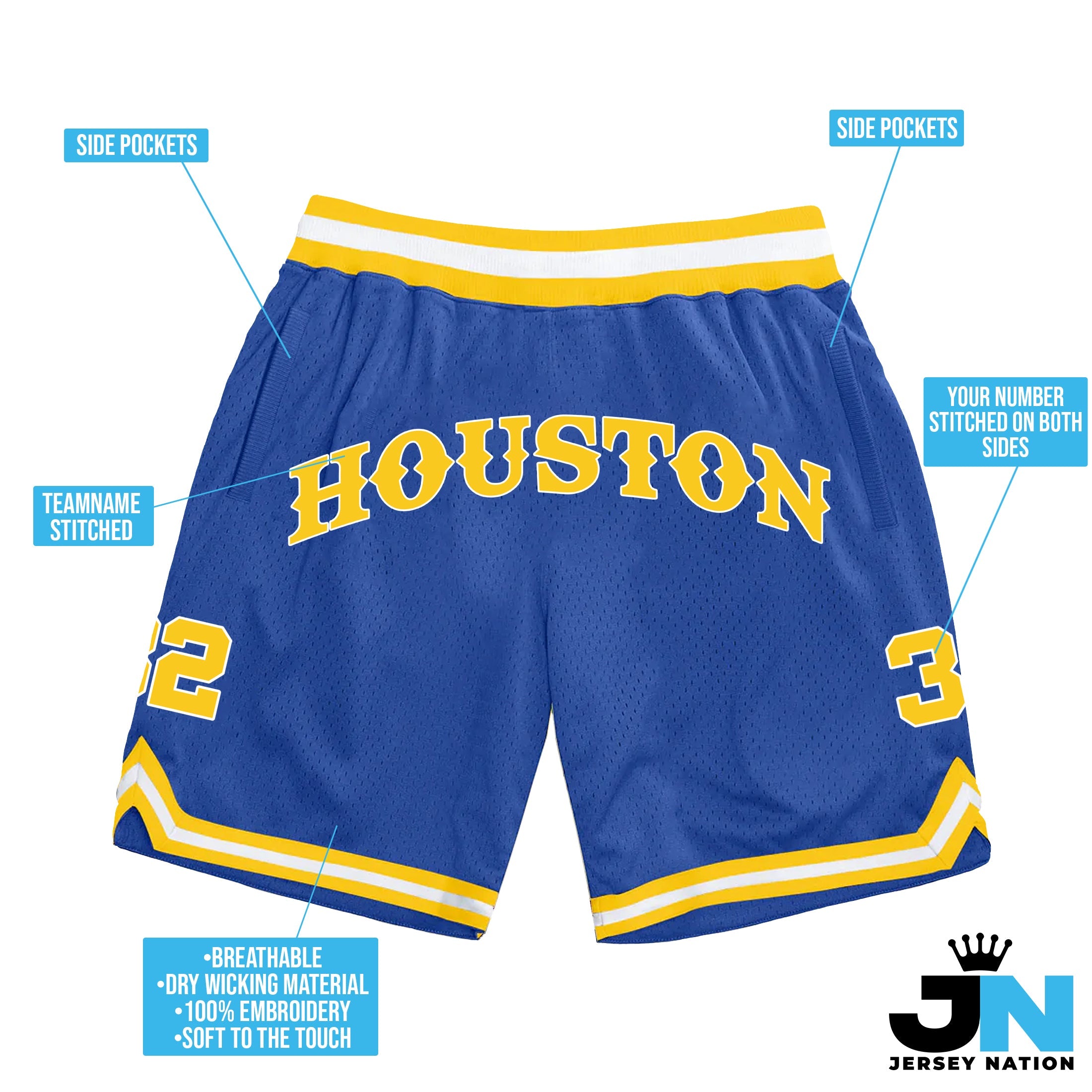 Blue Yellow-White Custom Basketball Shorts