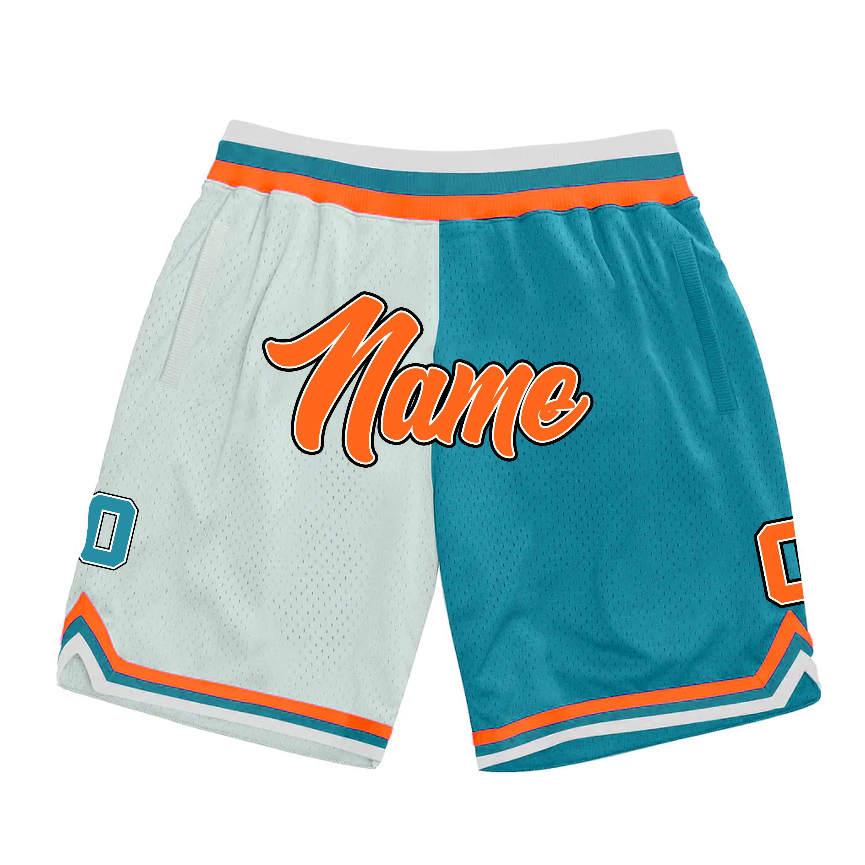 Orange, Teal-White Custom Basketball Shorts