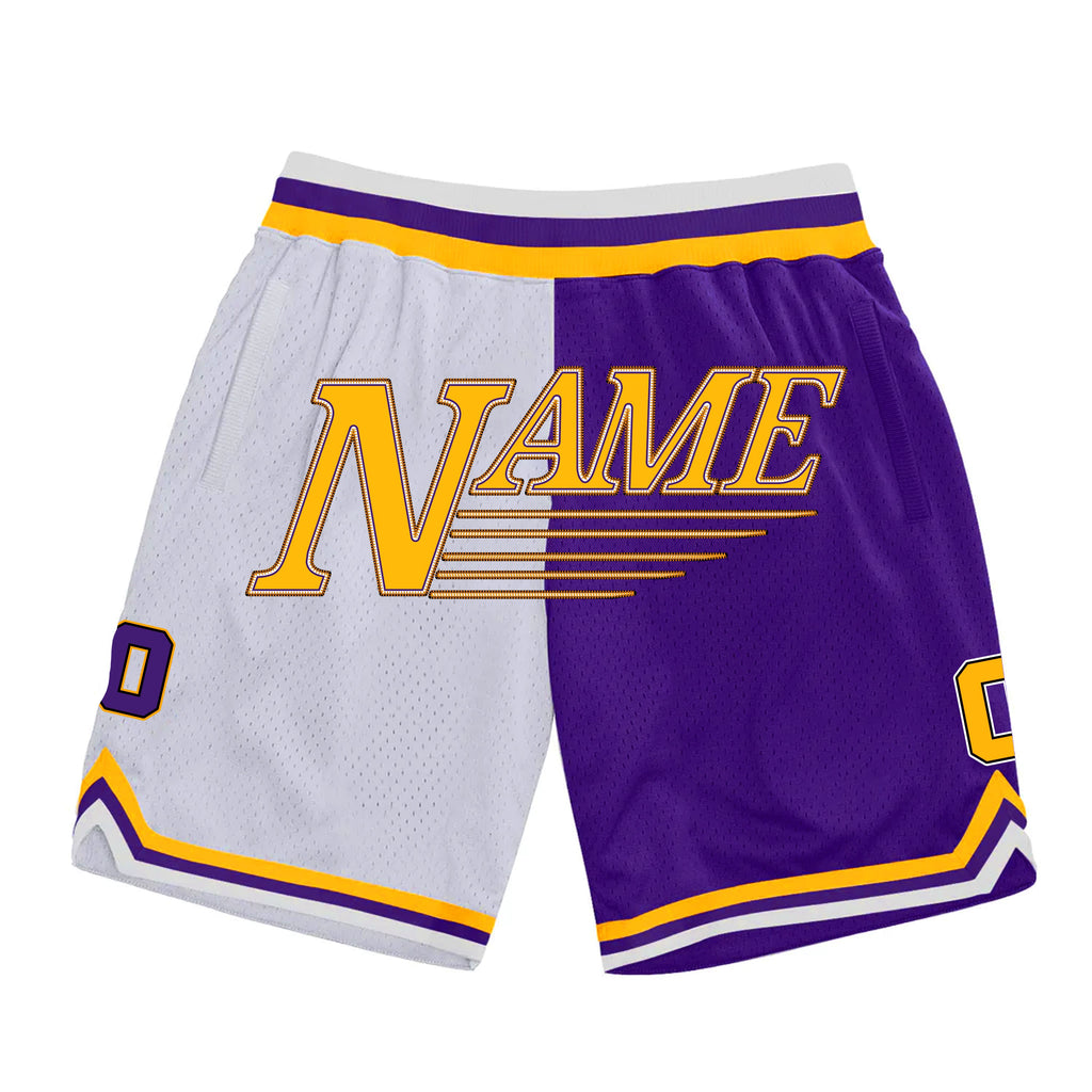 Yellow Purple-White Custom Basketball Shorts