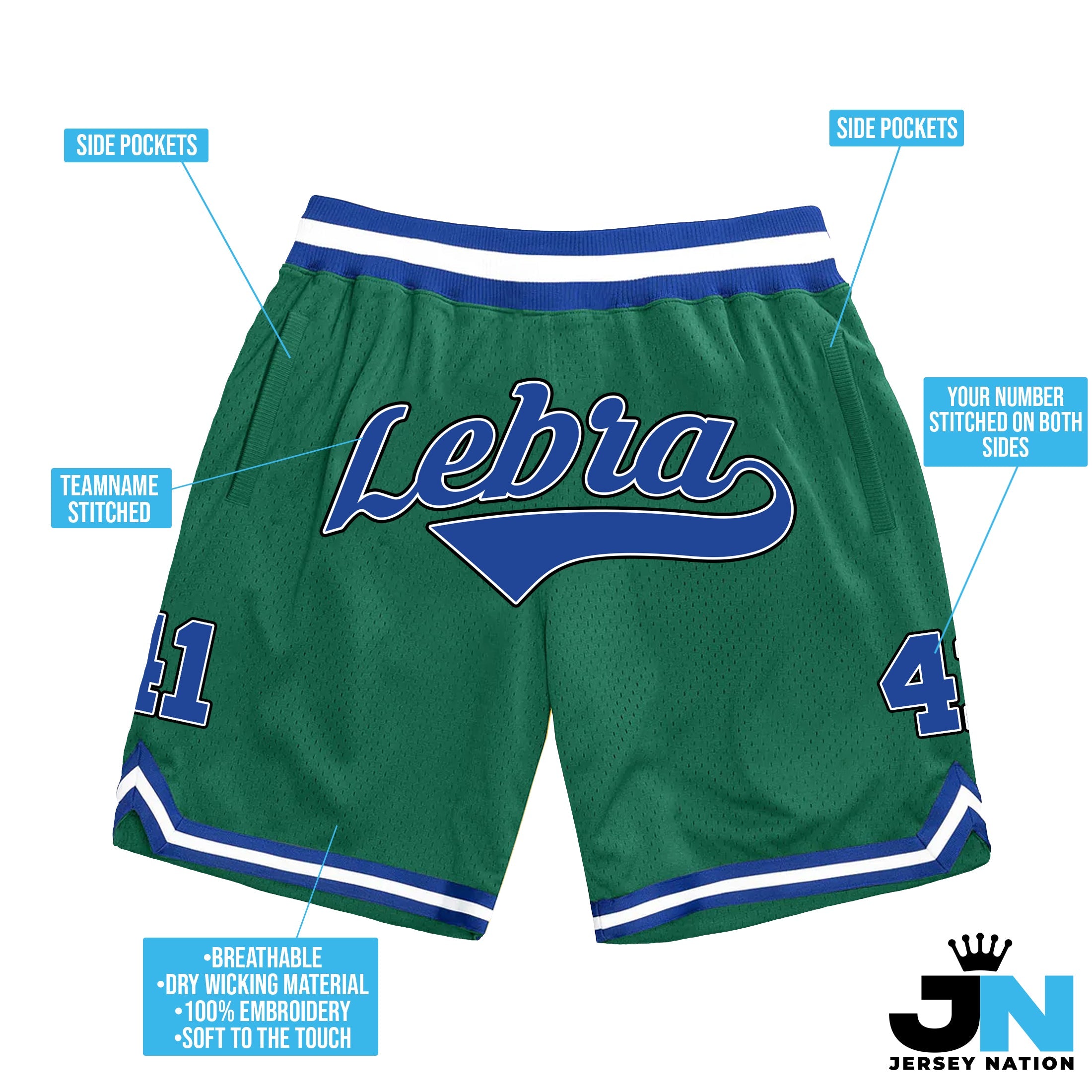 Green Blue-White Custom Basketball Shorts
