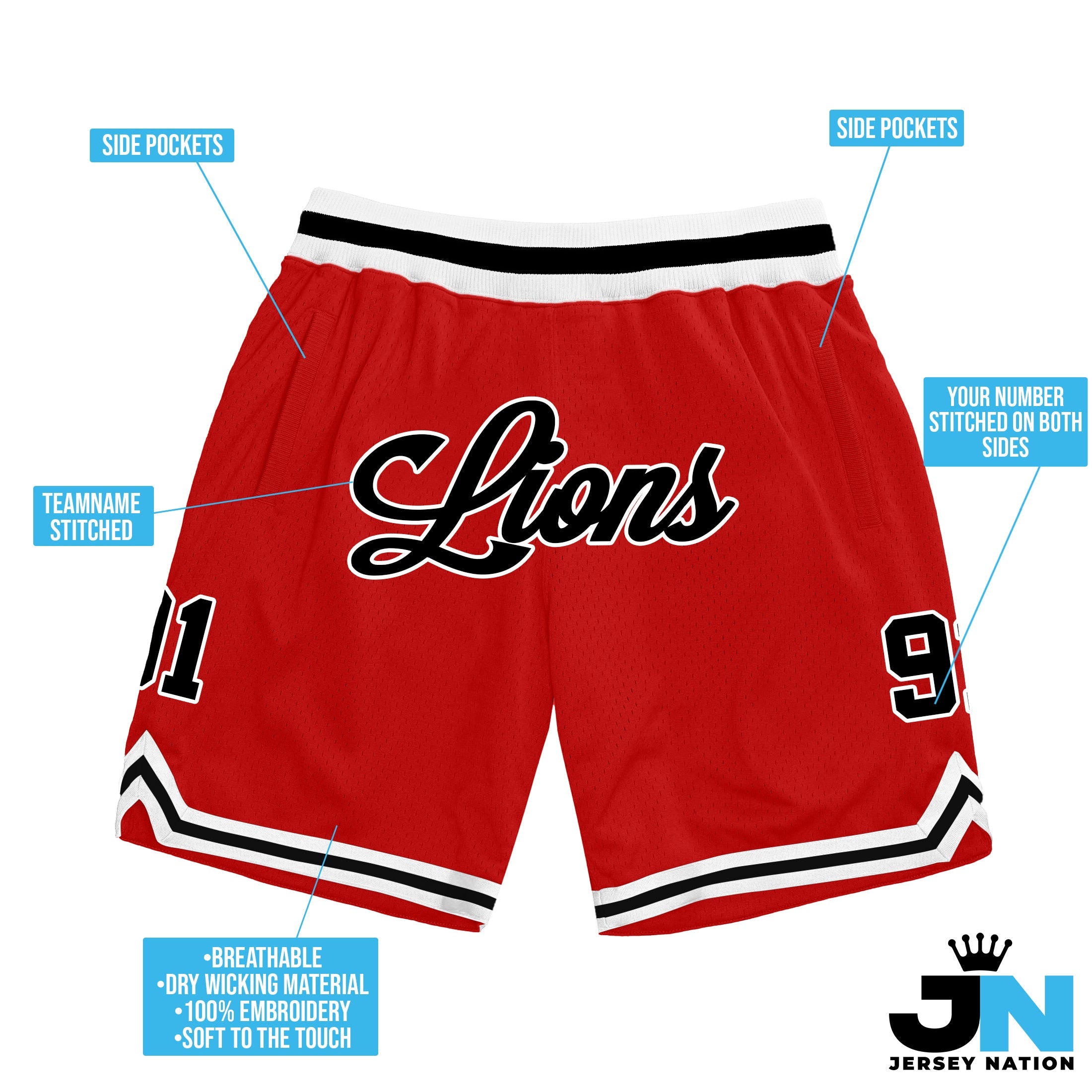 Red Black-White Custom Basketball Shorts