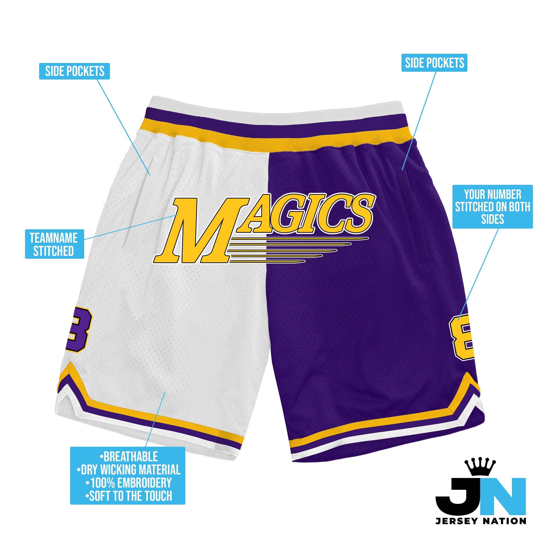 Yellow Purple-White Custom Basketball Shorts