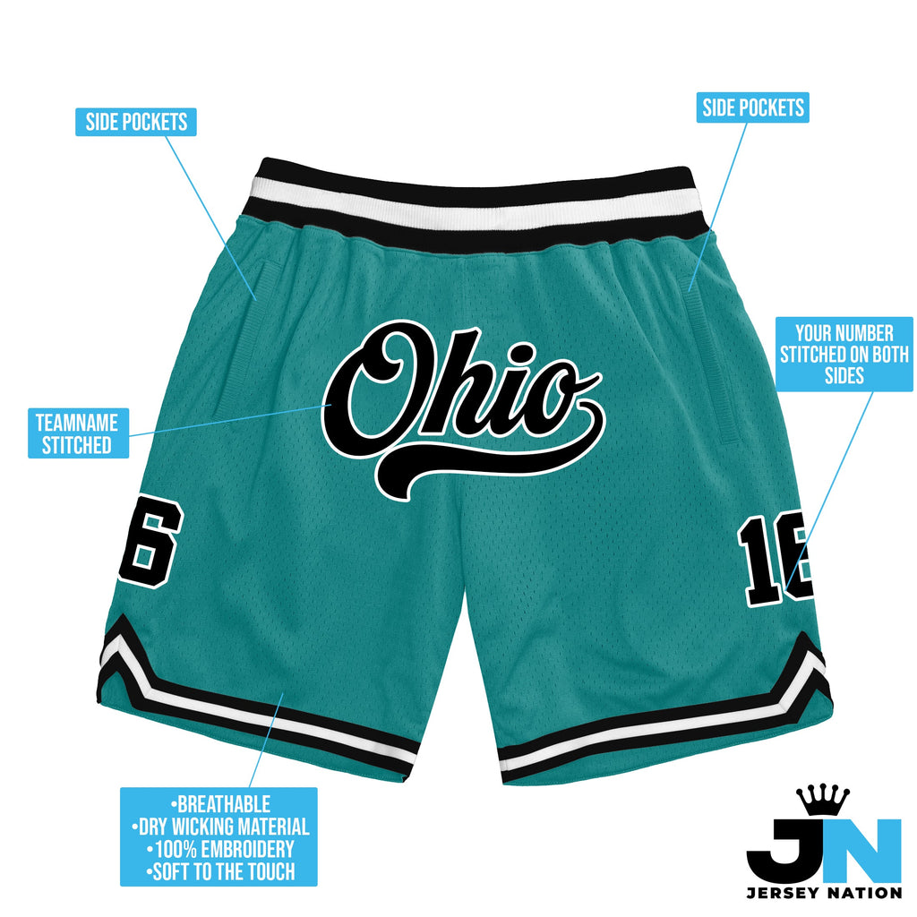 Teal Black-White Custom Basketball Shorts