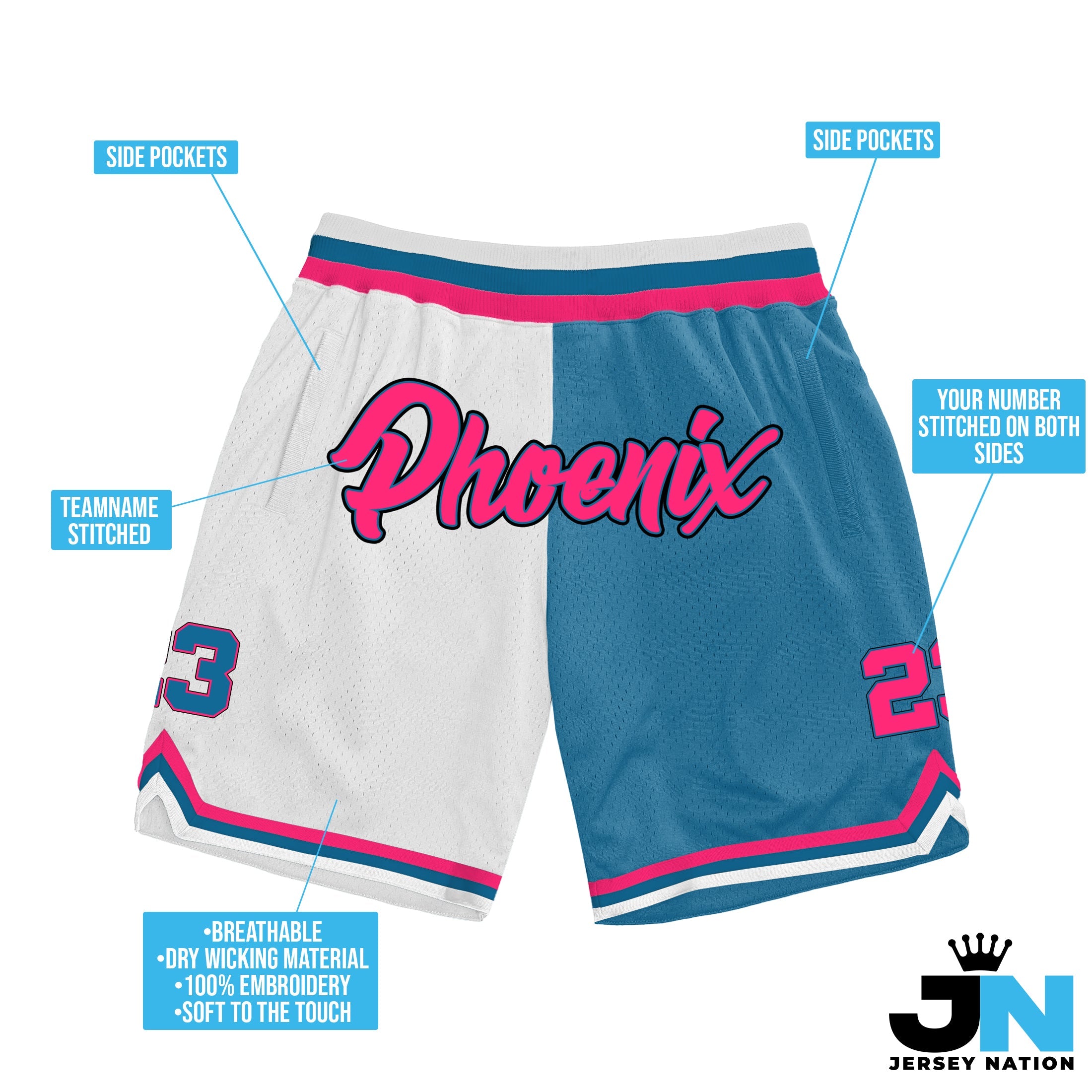 Pink Blue-White Custom Basketball Shorts