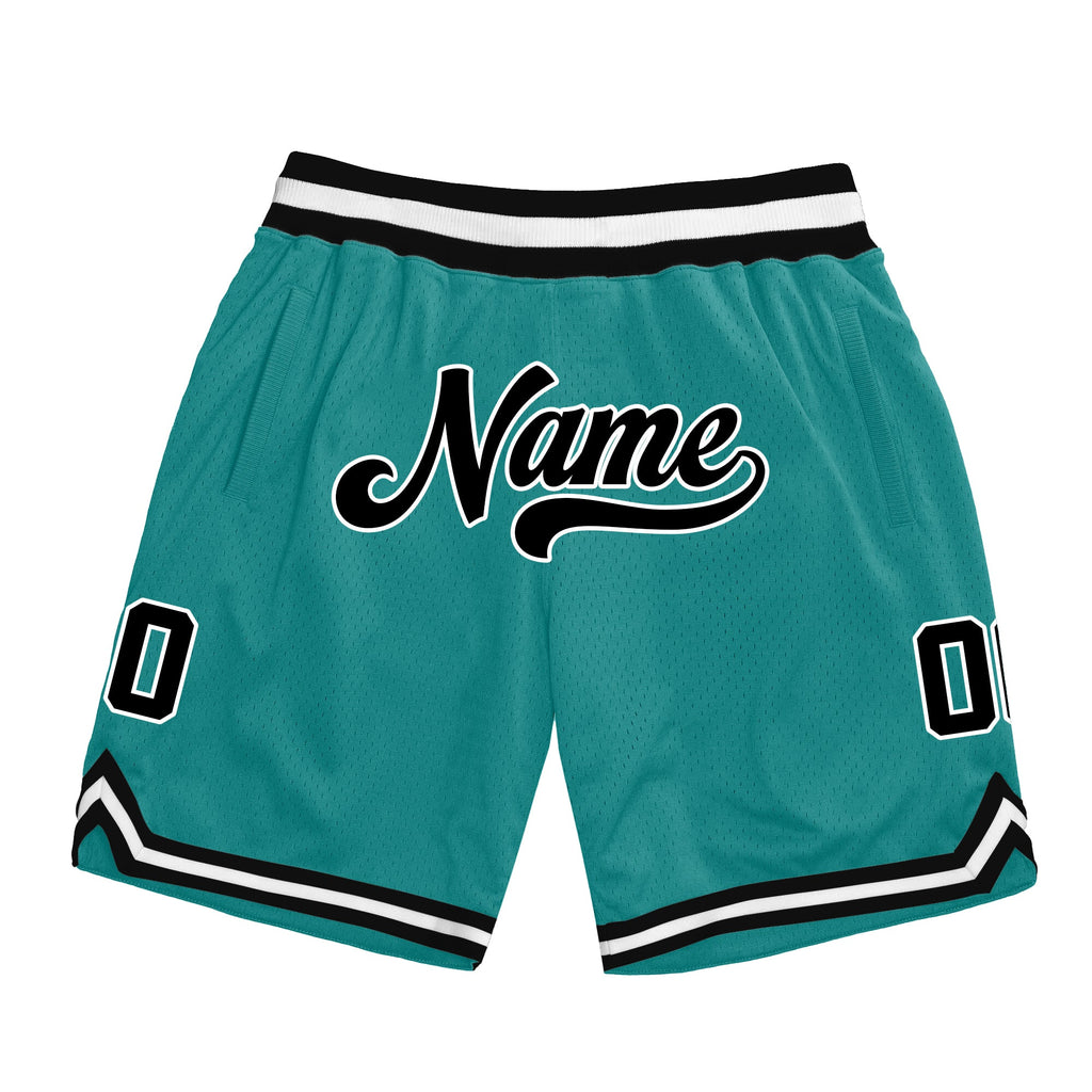 Teal Black-White Custom Basketball Shorts
