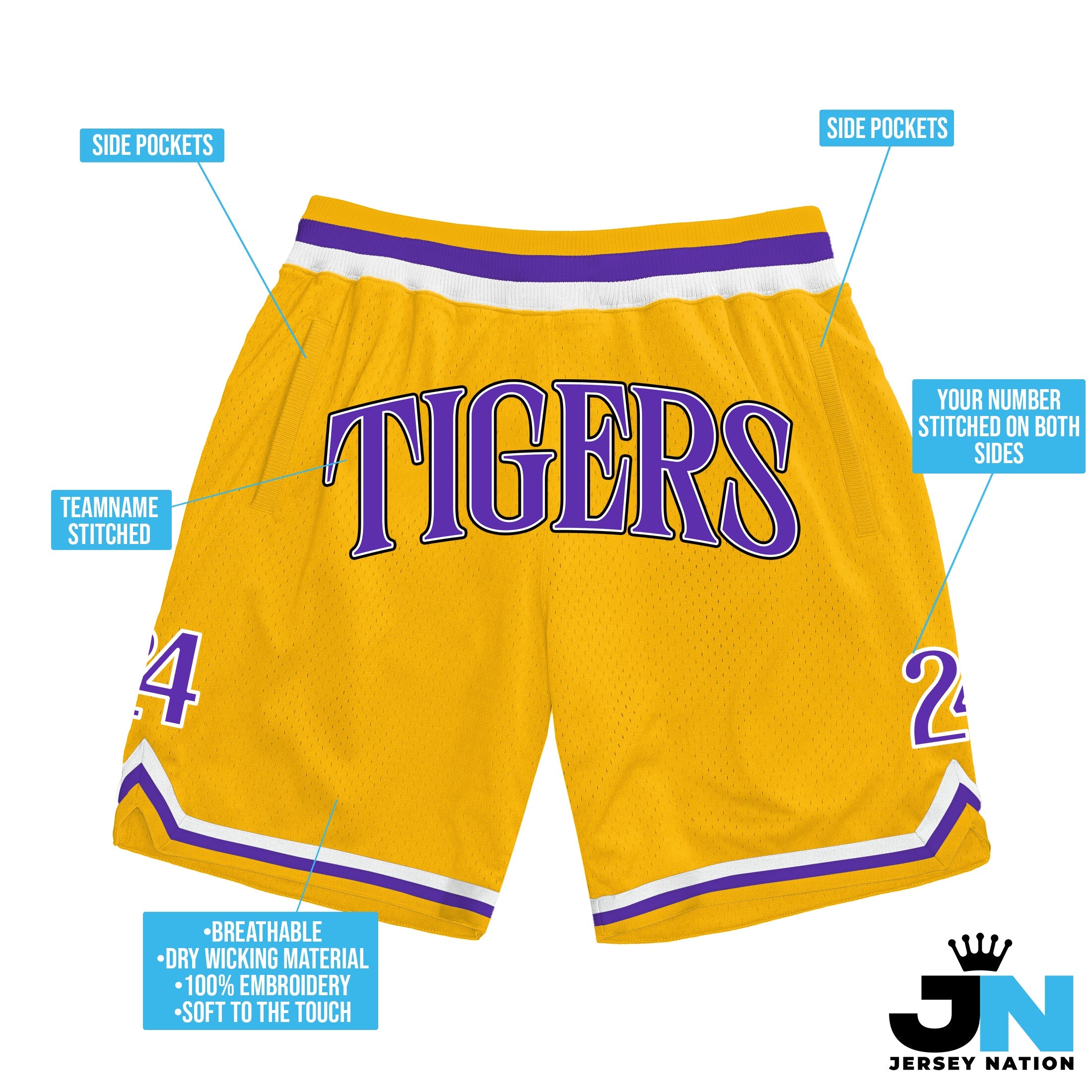 Yellow Purple-White Custom Basketball Shorts
