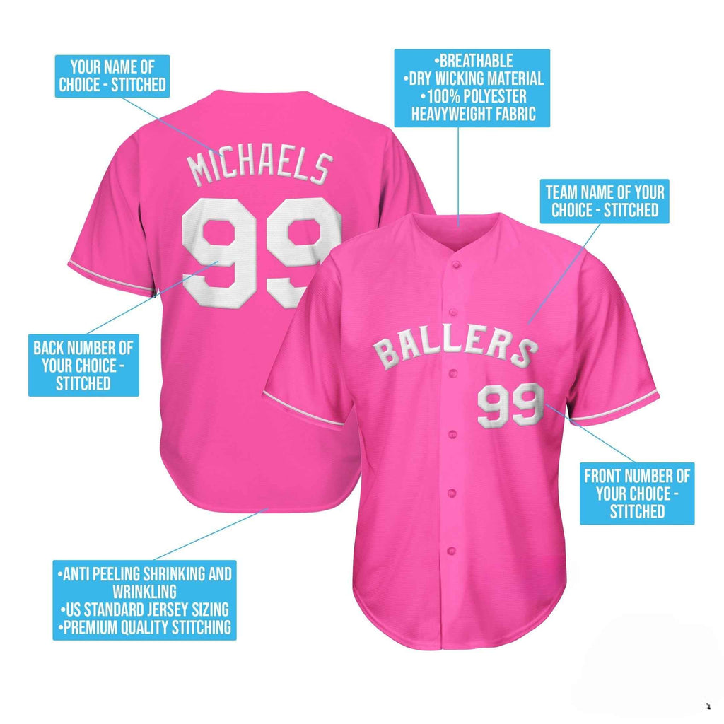 Pink-White Custom Baseball Jersey