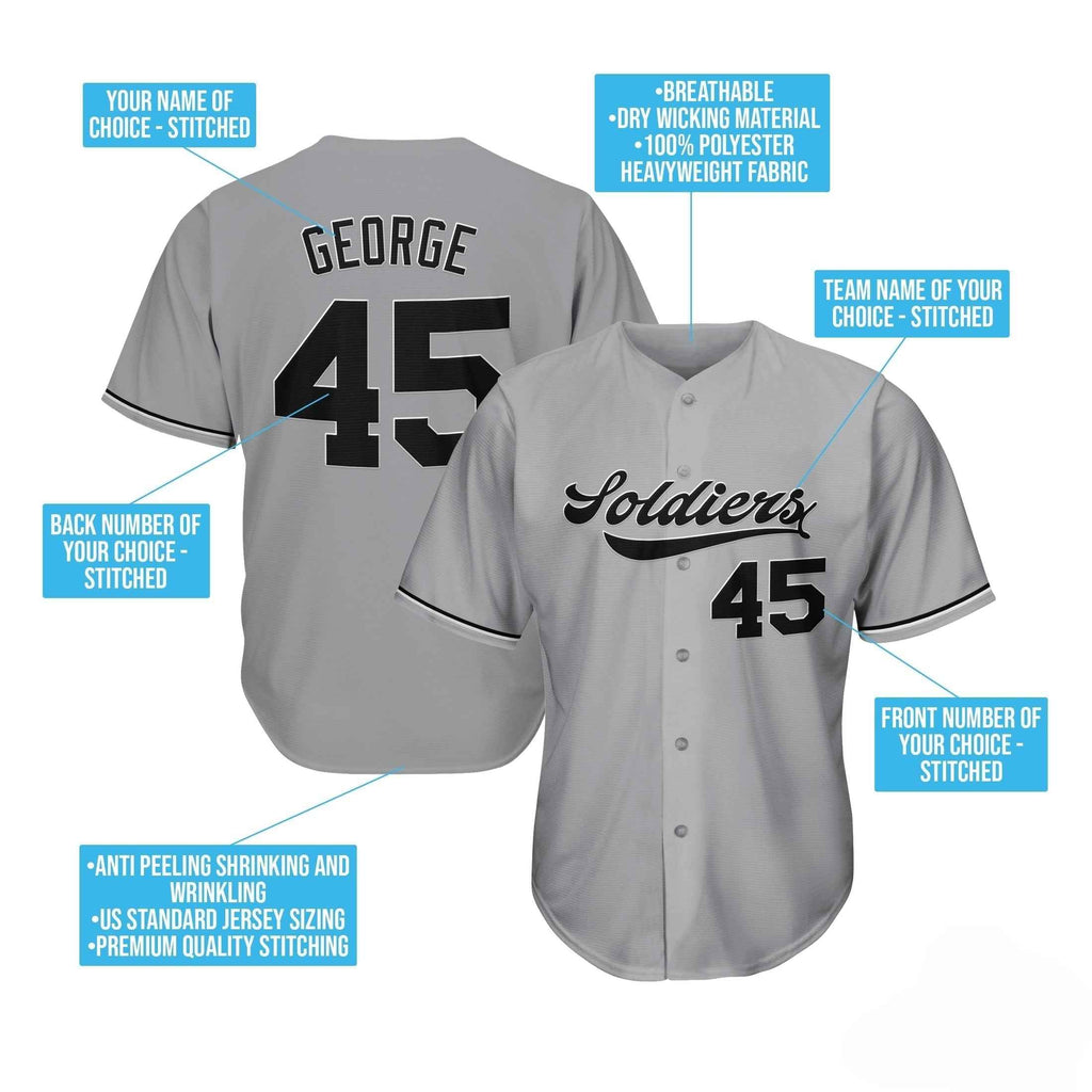 Grey-Black Custom Baseball Jersey